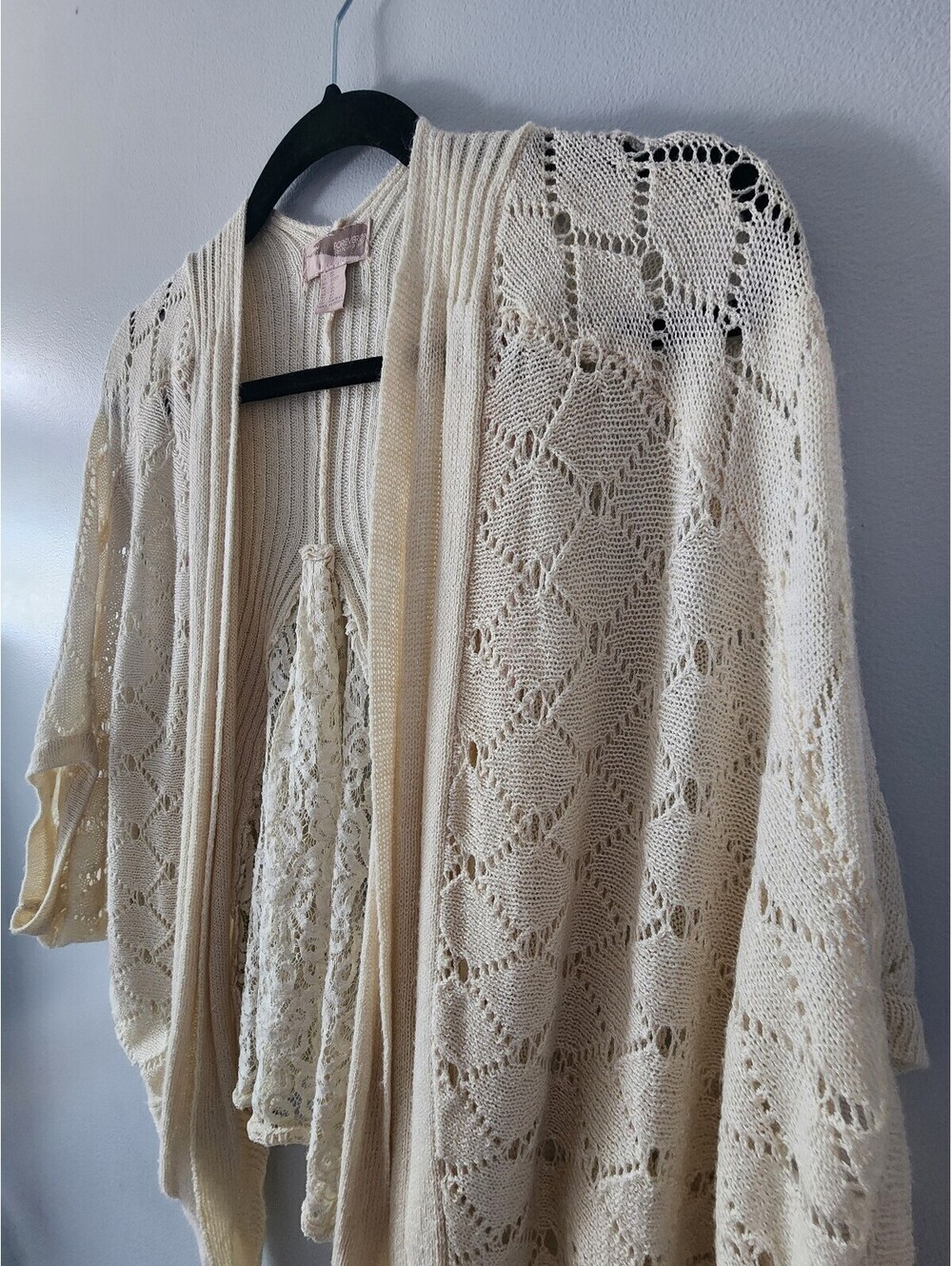Forever 21 Ivory Knit Lace Cardigan Sweater